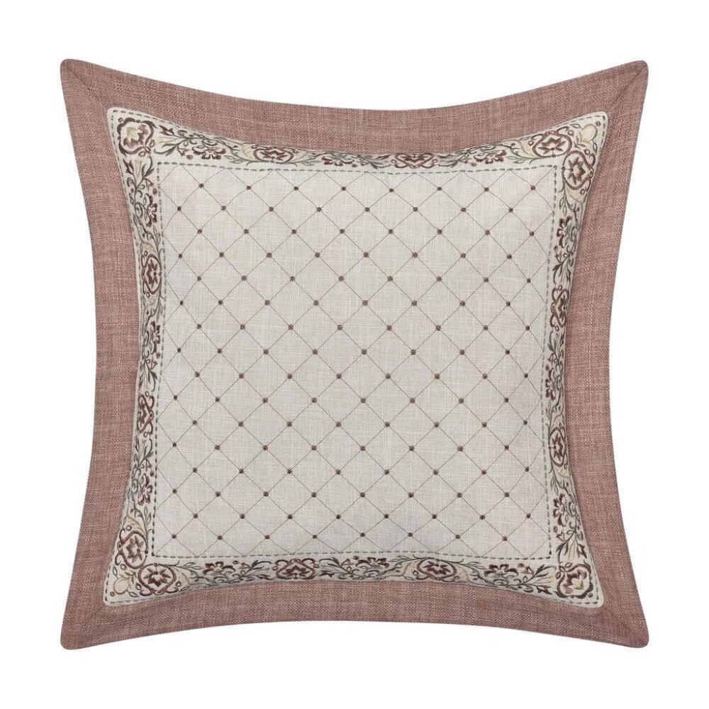 NWT J. Queen New York Santa Rosa Square Decorative Throw Pillow Linen Brown 18"